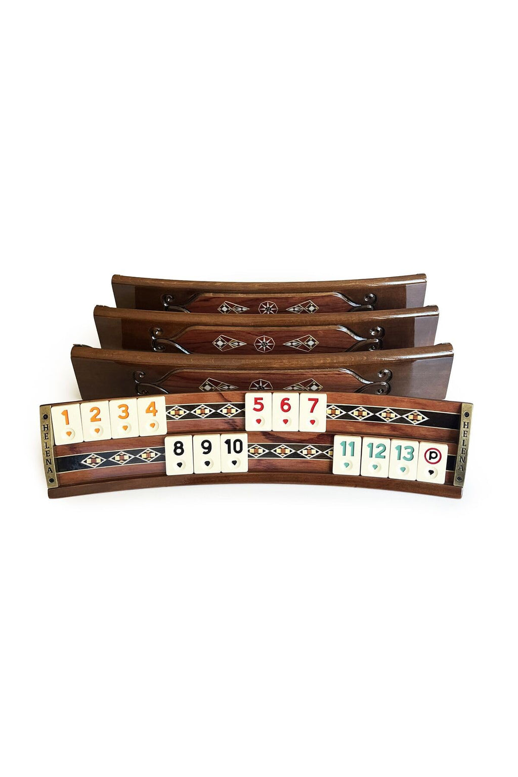 Oval Rose Mosaic Okey Game Set - Premium Turkish Board Game with Floral Inlay Work