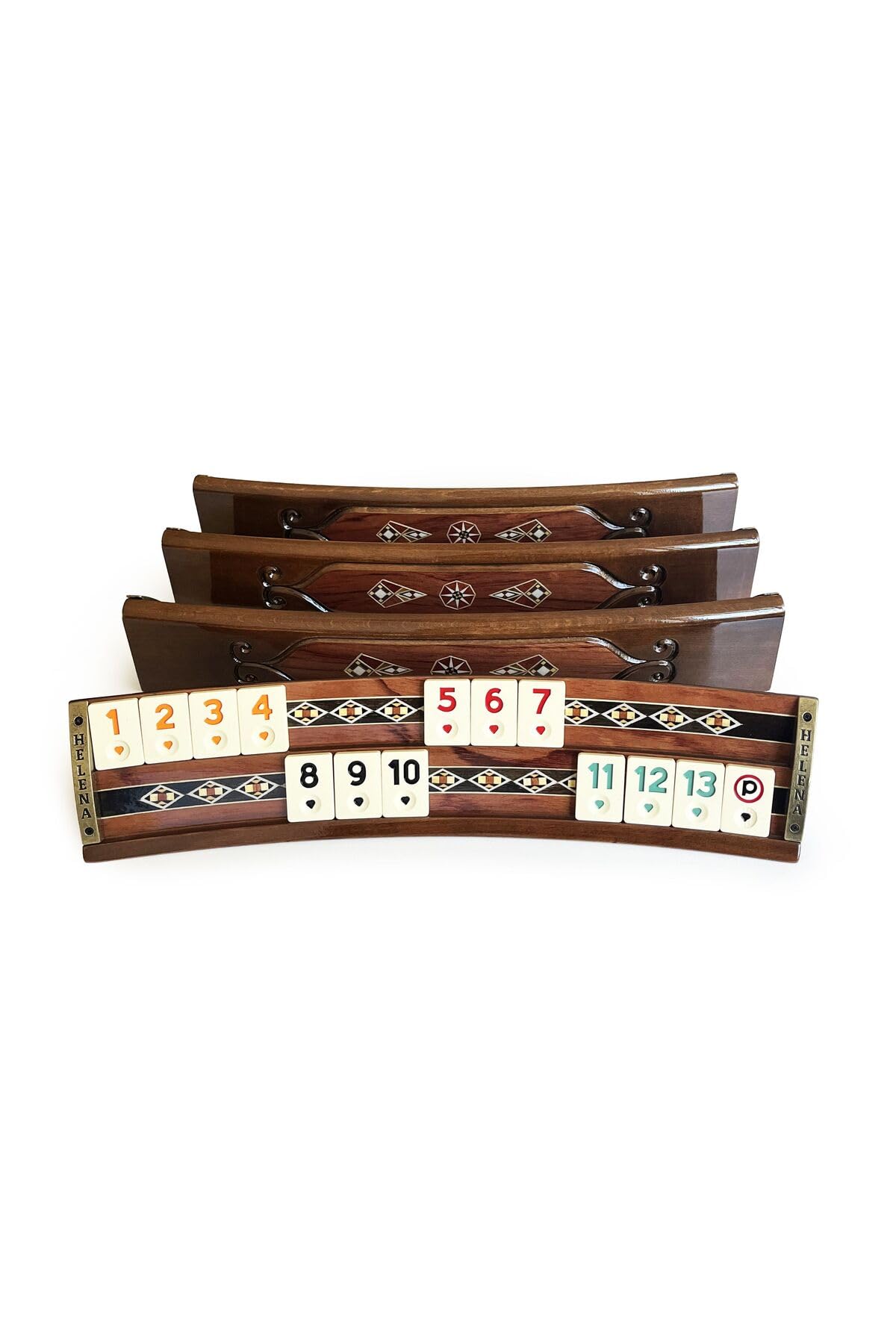 Oval Rose Mosaic Okey Game Set - Premium Turkish Board Game with Floral Inlay Work