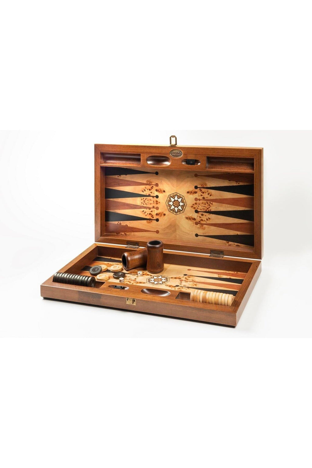 Solid Wood Backgammon Board Game Set Mosaic Inlay with Pieces & Travel Bag