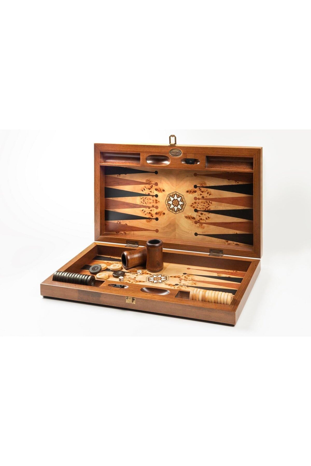 Solid Wood Backgammon Board Game Set Mosaic Inlay with Pieces & Travel Bag