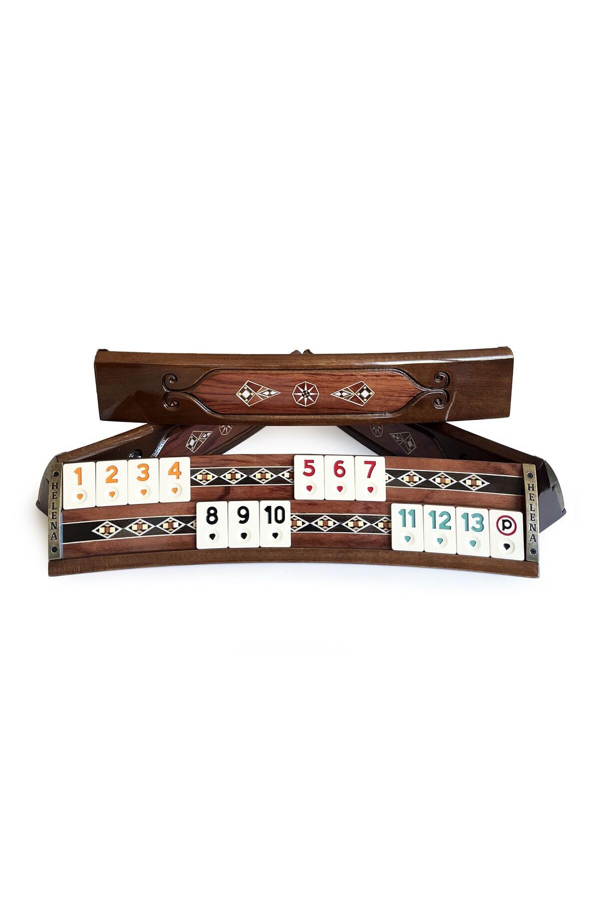 Oval Rose Mosaic Okey Game Set - Premium Turkish Board Game with Floral Inlay Work