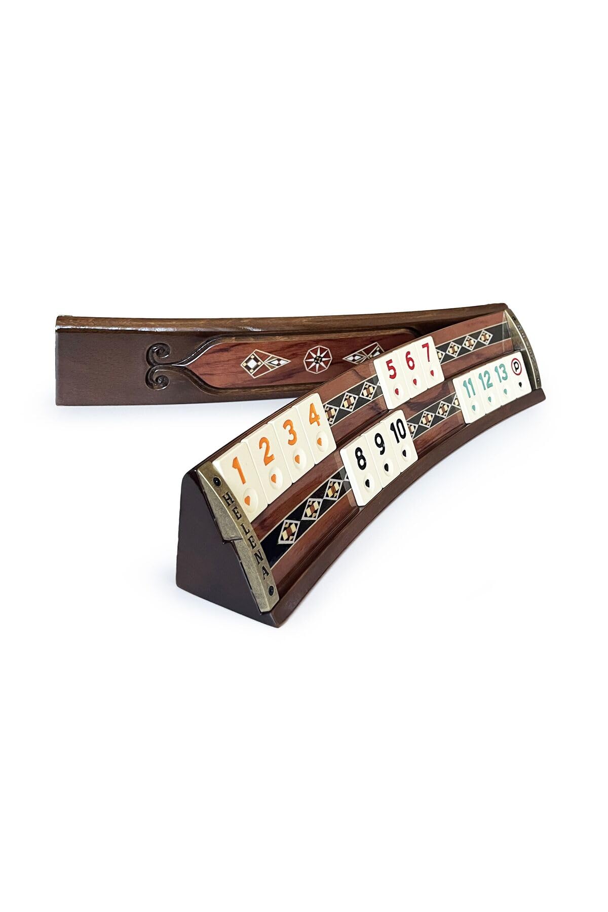 Oval Rose Mosaic Okey Game Set - Premium Turkish Board Game with Floral Inlay Work