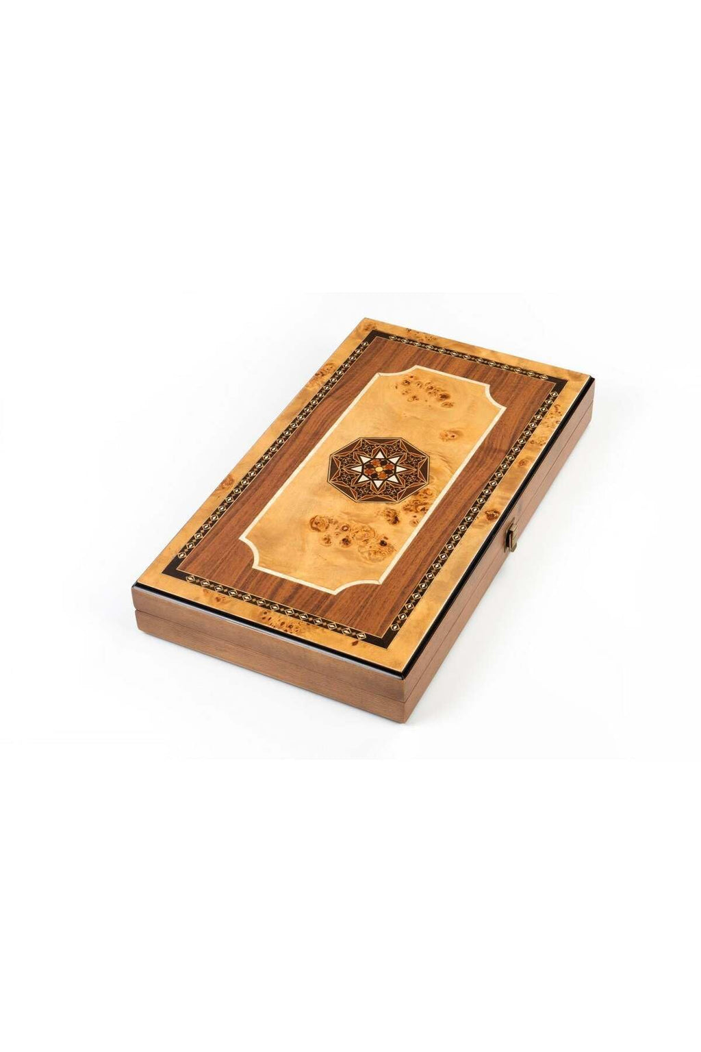 Solid Wood Backgammon Board Game Set Mosaic Inlay with Pieces & Travel Bag