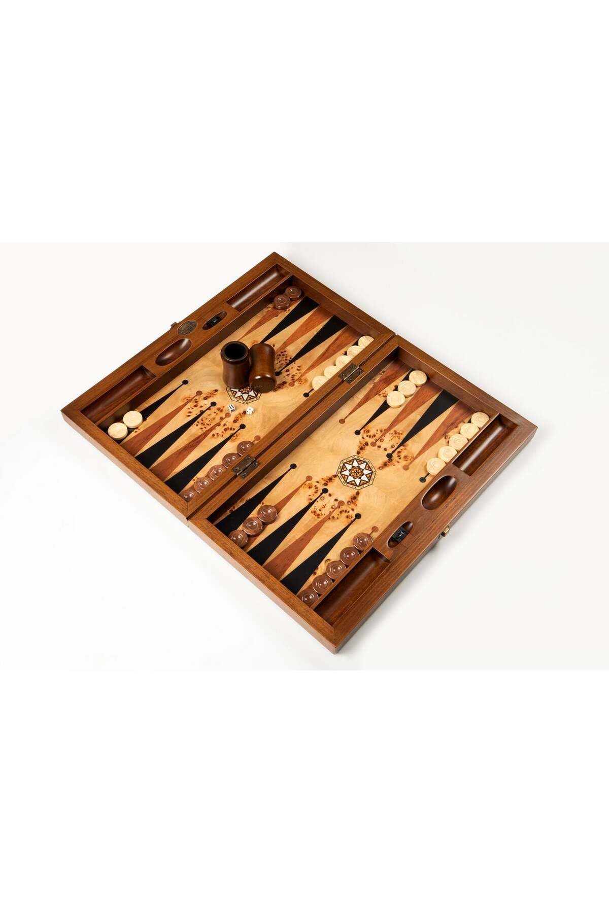 Solid Wood Backgammon Board Game Set Mosaic Inlay with Pieces & Travel Bag