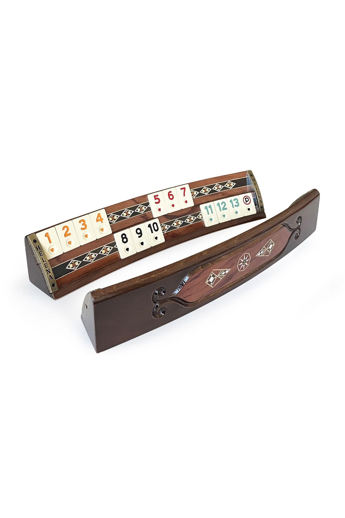 Oval Rose Mosaic Okey Game Set - Premium Turkish Board Game with Floral Inlay Work