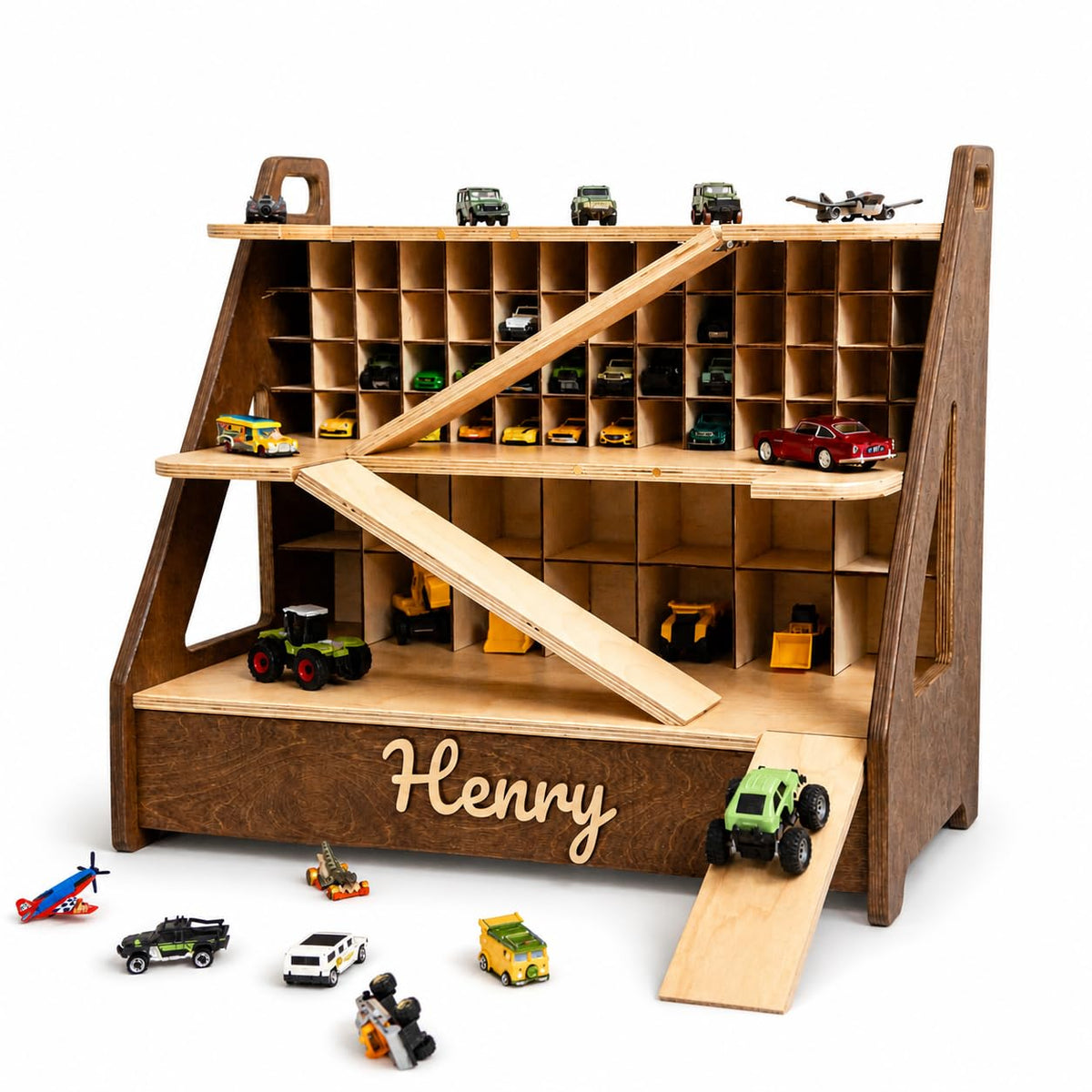 Personalized Wooden Toy Car Garage Organizer