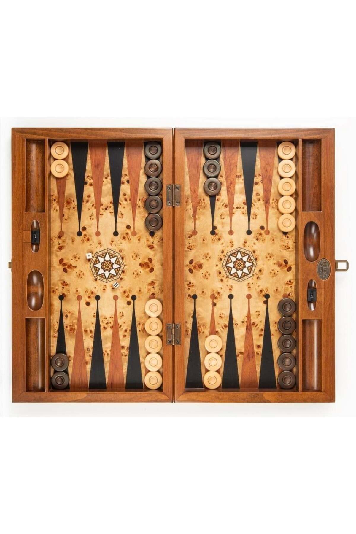 Solid Wood Backgammon Board Game Set Mosaic Inlay with Pieces & Travel Bag
