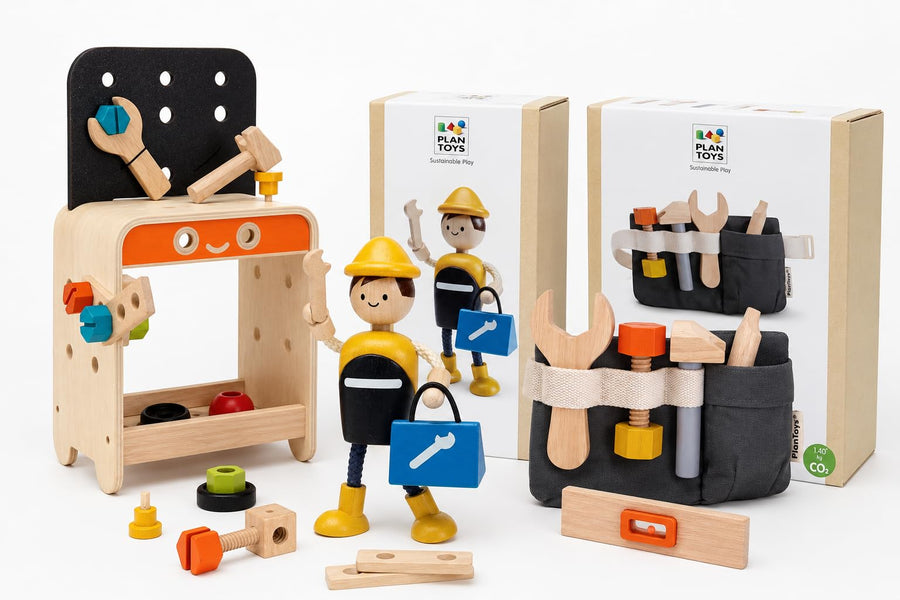 Wooden Tool Bench & Construction Play Set