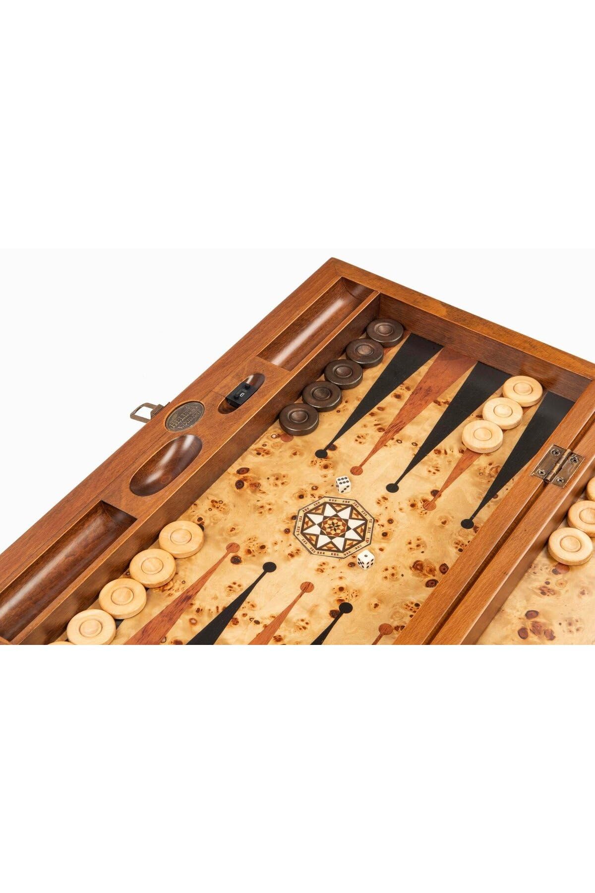 Solid Wood Backgammon Board Game Set Mosaic Inlay with Pieces & Travel Bag