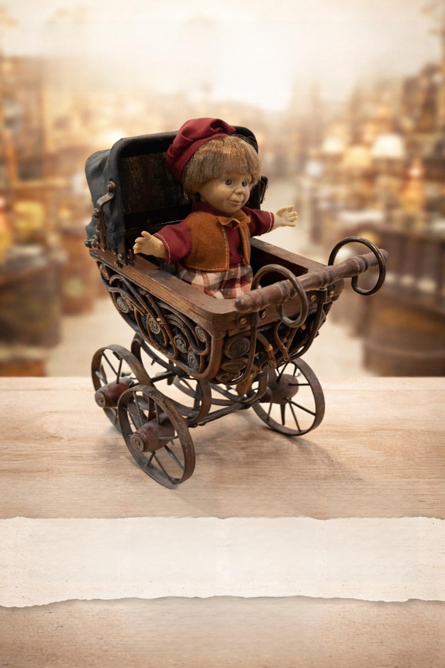 Vintage Wooden & Metal Toy Carriage