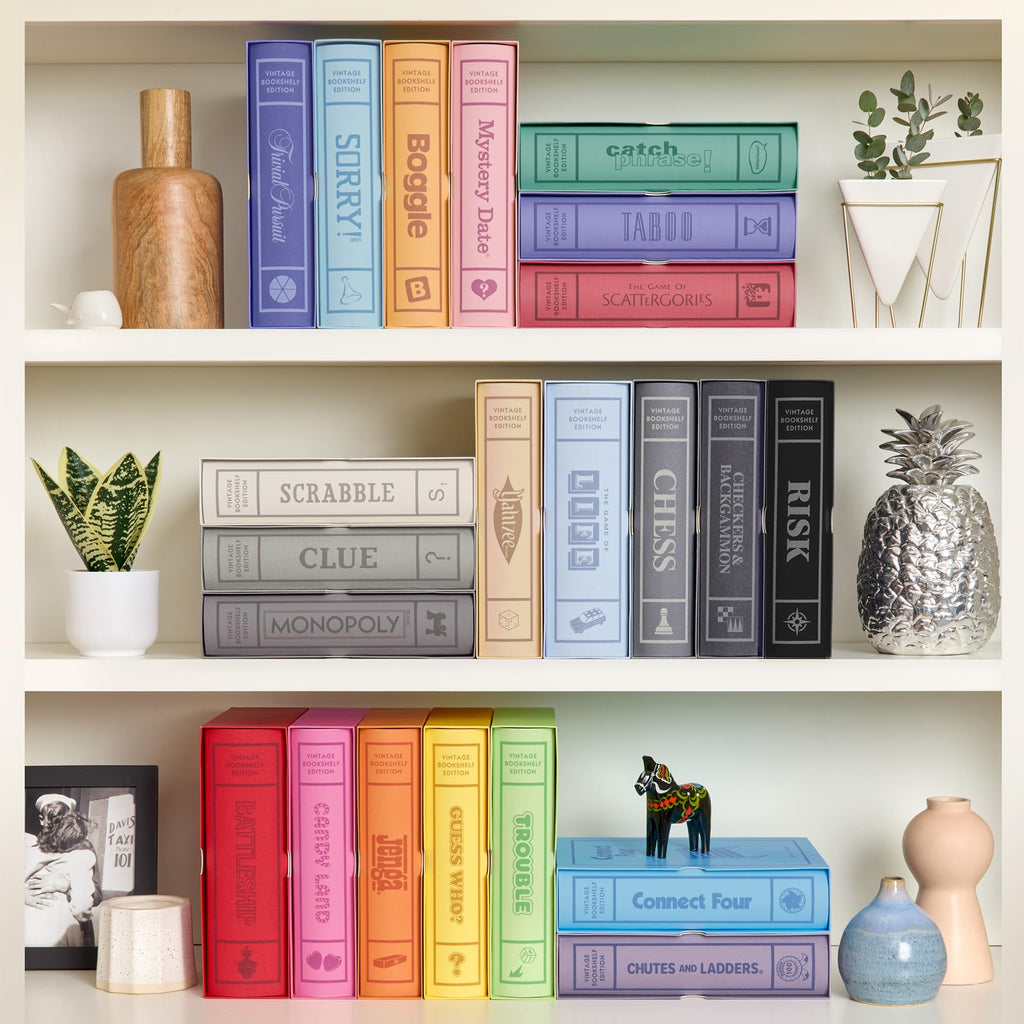 Vintage Bookshelf Board Games Collection 25 Classic Family Games for Kids & Adults